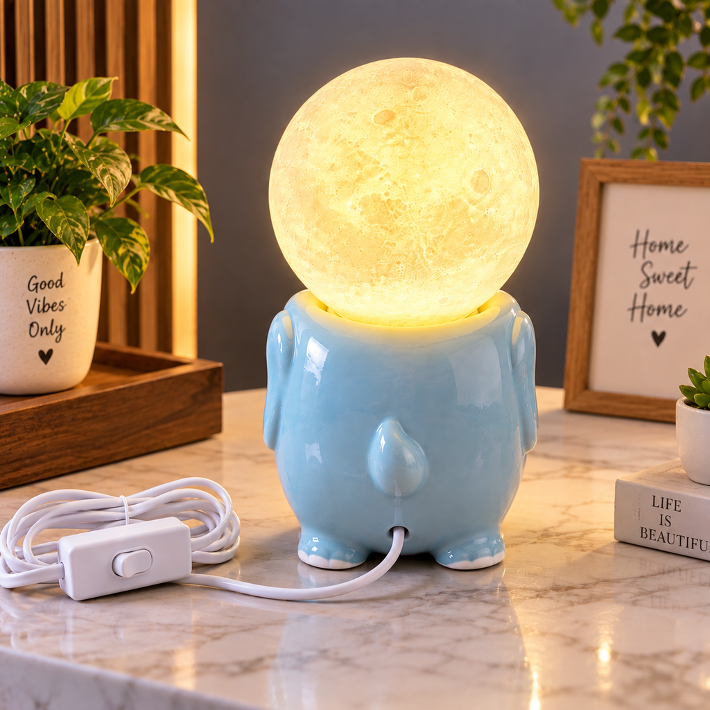 Cute Elephant Moon Lamp with Warm Light for Home & Kids Room Decor