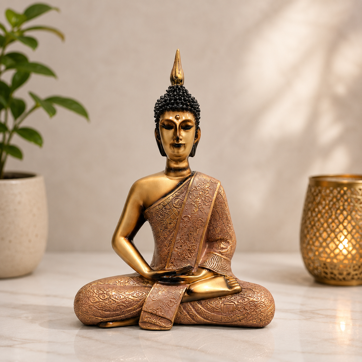 Red Buddha Statue Resin Meditation Idol | 27.94 x 20.32 cm Home Décor