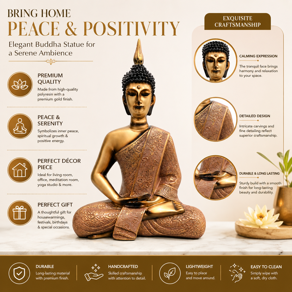 Red Buddha Statue Resin Meditation Idol | 27.94 x 20.32 cm Home Décor