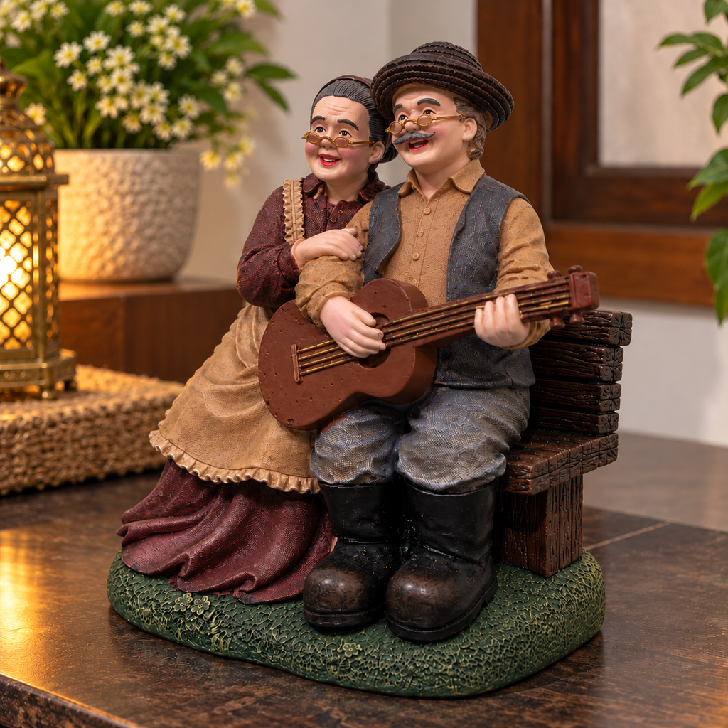 Old Couple Playing Guitar Resin Showpiece for Home Décor