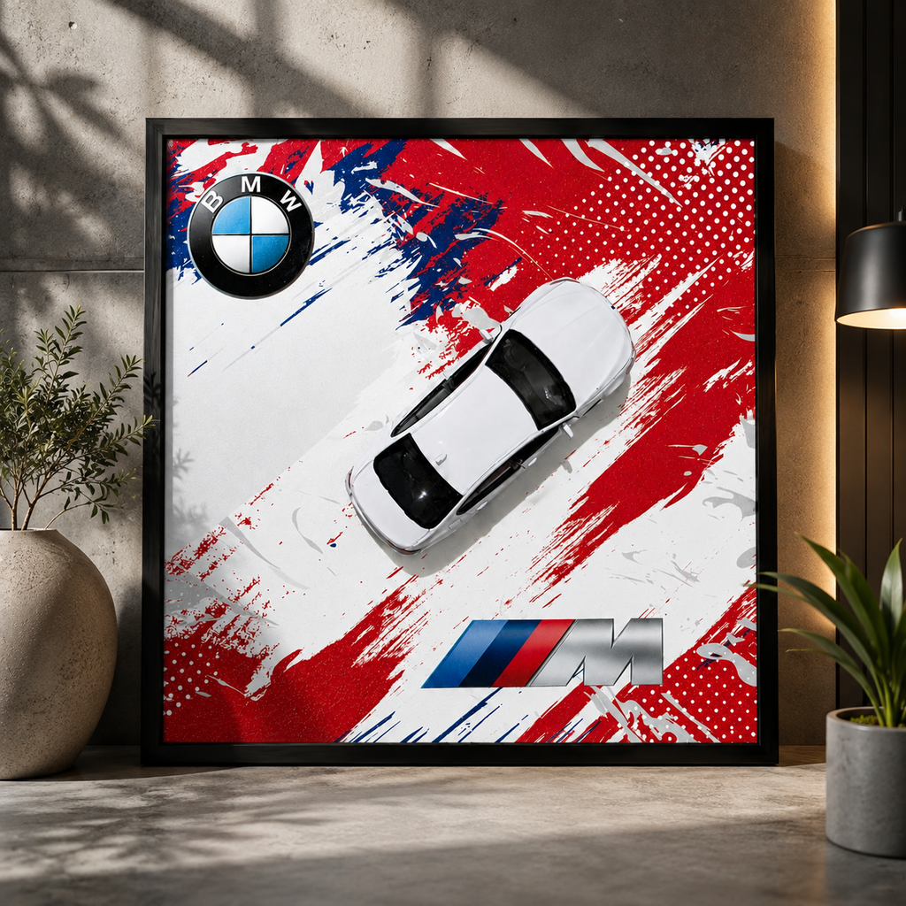 BMW M Car Wall Art | White Sports Car Poster for Modern Home & Garage Decor