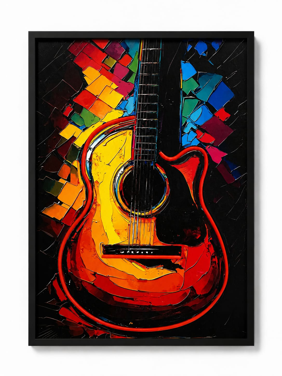 Colorful Acoustic Guitar Wall Art | Abstract Music Poster for Home & Studio Decor
