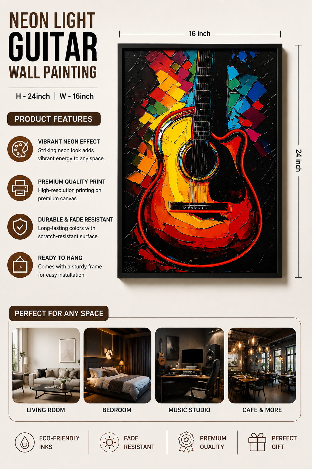 Colorful Acoustic Guitar Wall Art | Abstract Music Poster for Home & Studio Decor