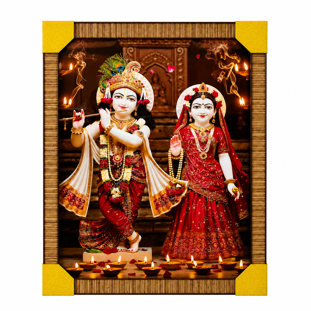 Luxury Radha Krishna Resin Wall Painting with Wooden Frame – 30 × 24 Inch