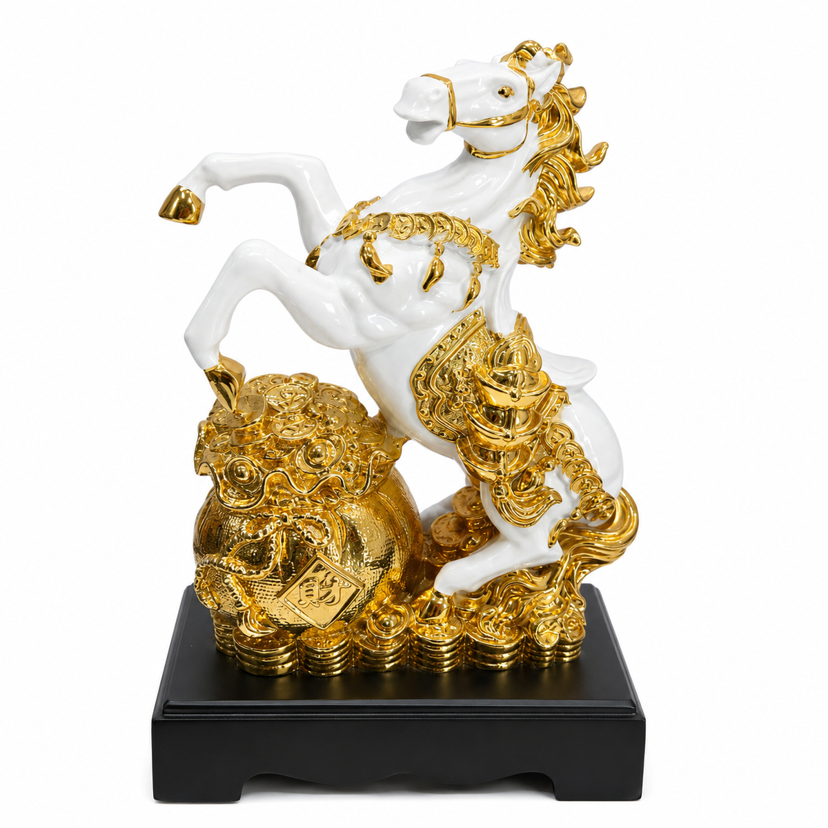 Golden & White Horse Showpiece 13 x 8 Inch Decorative Statue for Home Décor