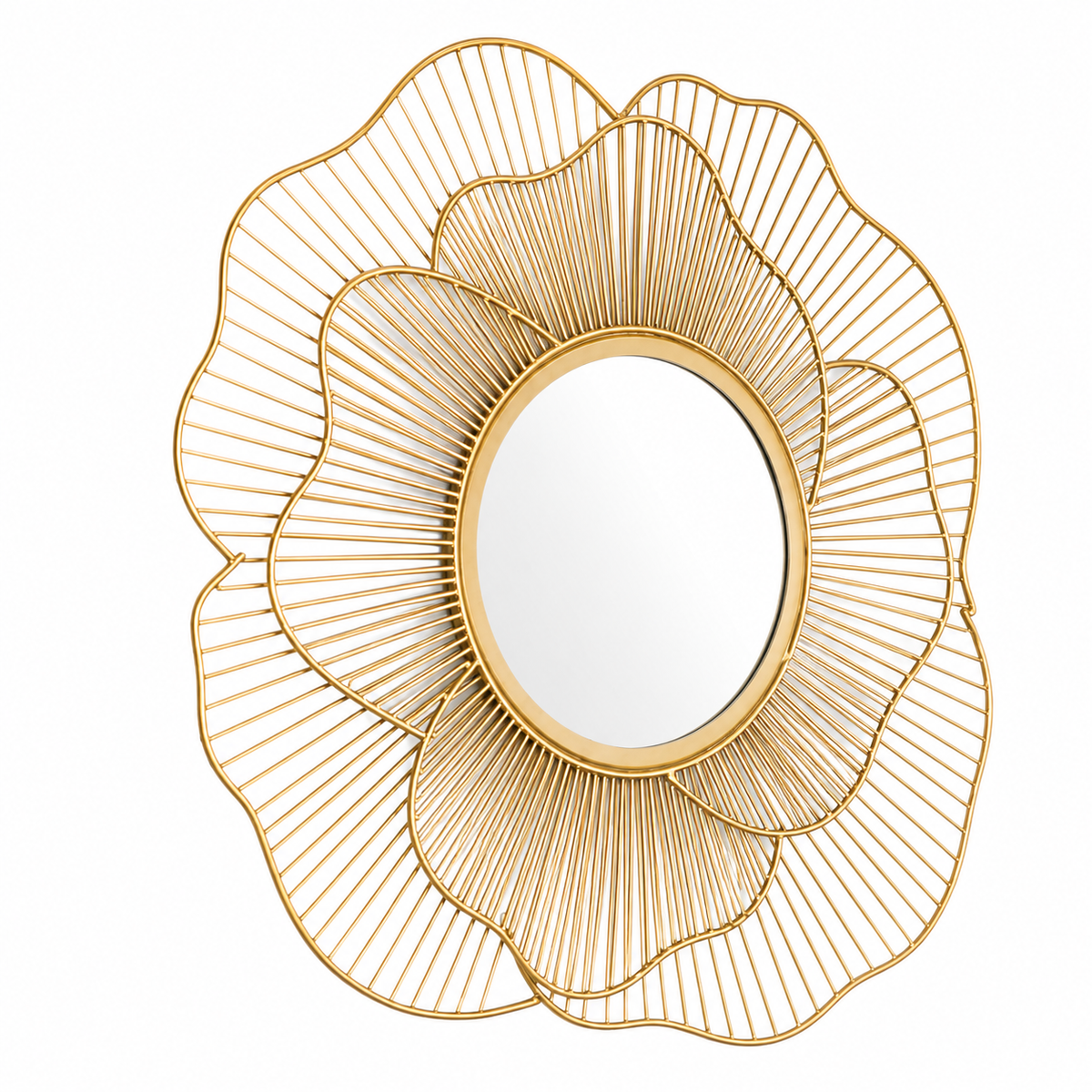 Elegant Gold Metal Accent Wall Mirror – 24 Inch Decorative Floral Design