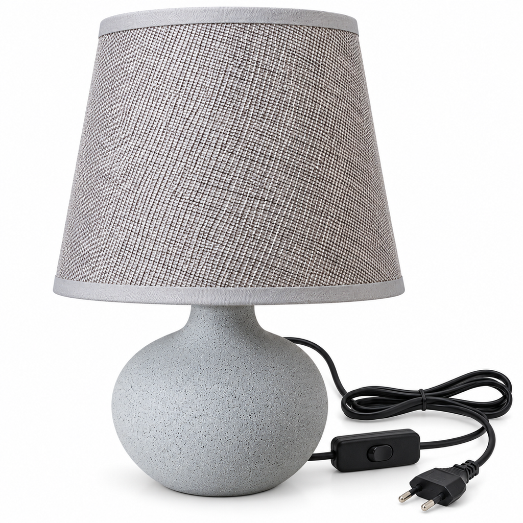 Grey Ceramic Table Lamp with Fabric Shade for Home Décor