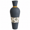 Blue Metal Decorative Vase with Golden Tassel & Premium Pattern for Home Decor