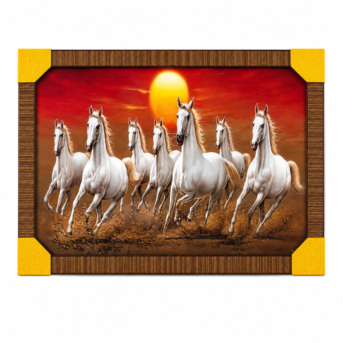 Seven Running Horses Framed Wall Painting – Premium Decorative Wall Art for Home & Office