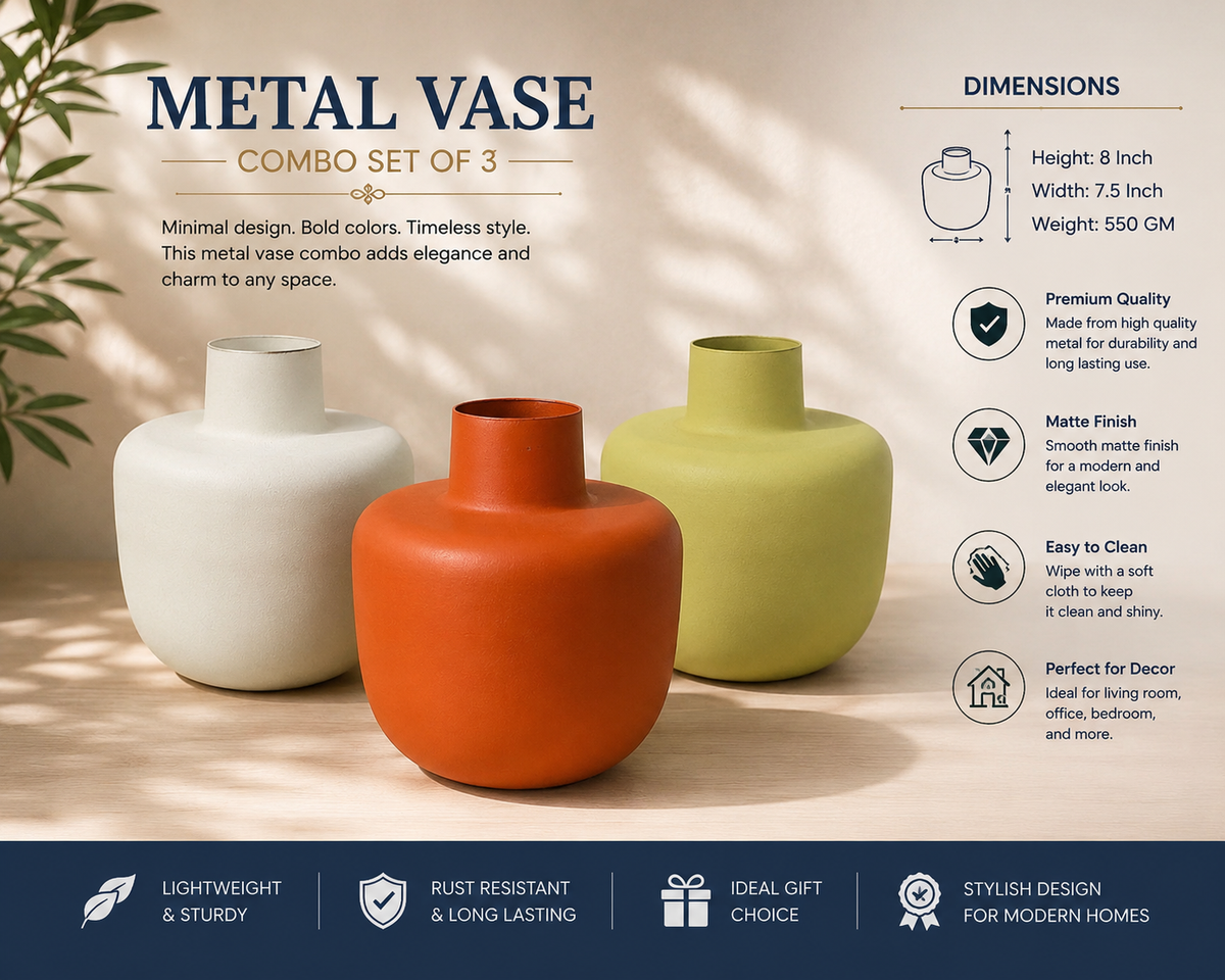 Set of 3 Decorative Vases 7.5 x 6 Inch Ceramic Look Home Décor