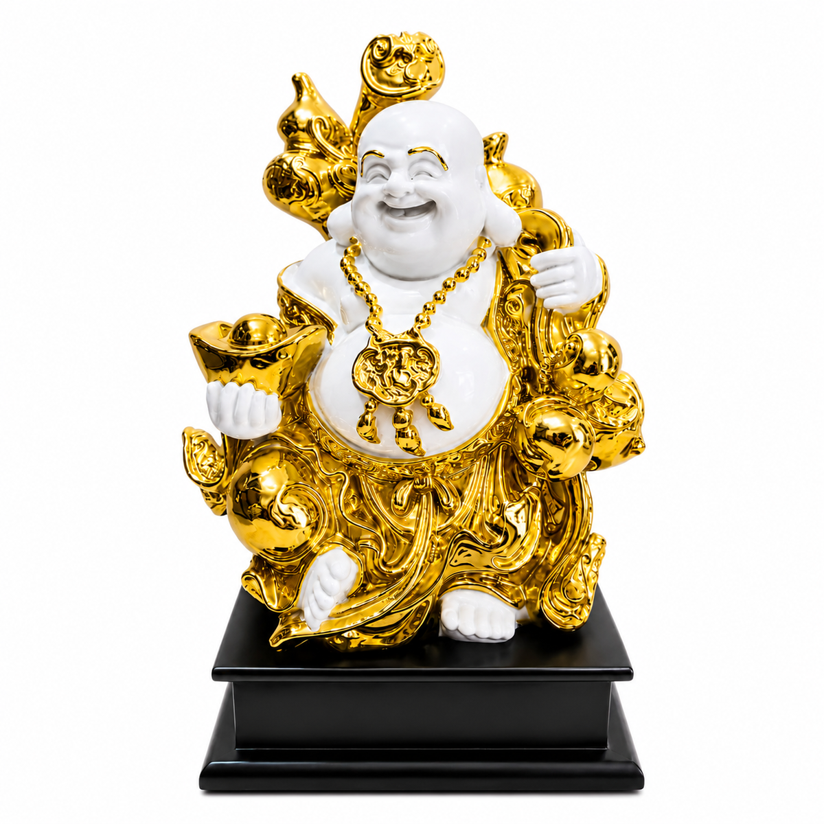 Golden Laughing Buddha Statue 11 x 7 Inch Decorative Figurine for Home Décor