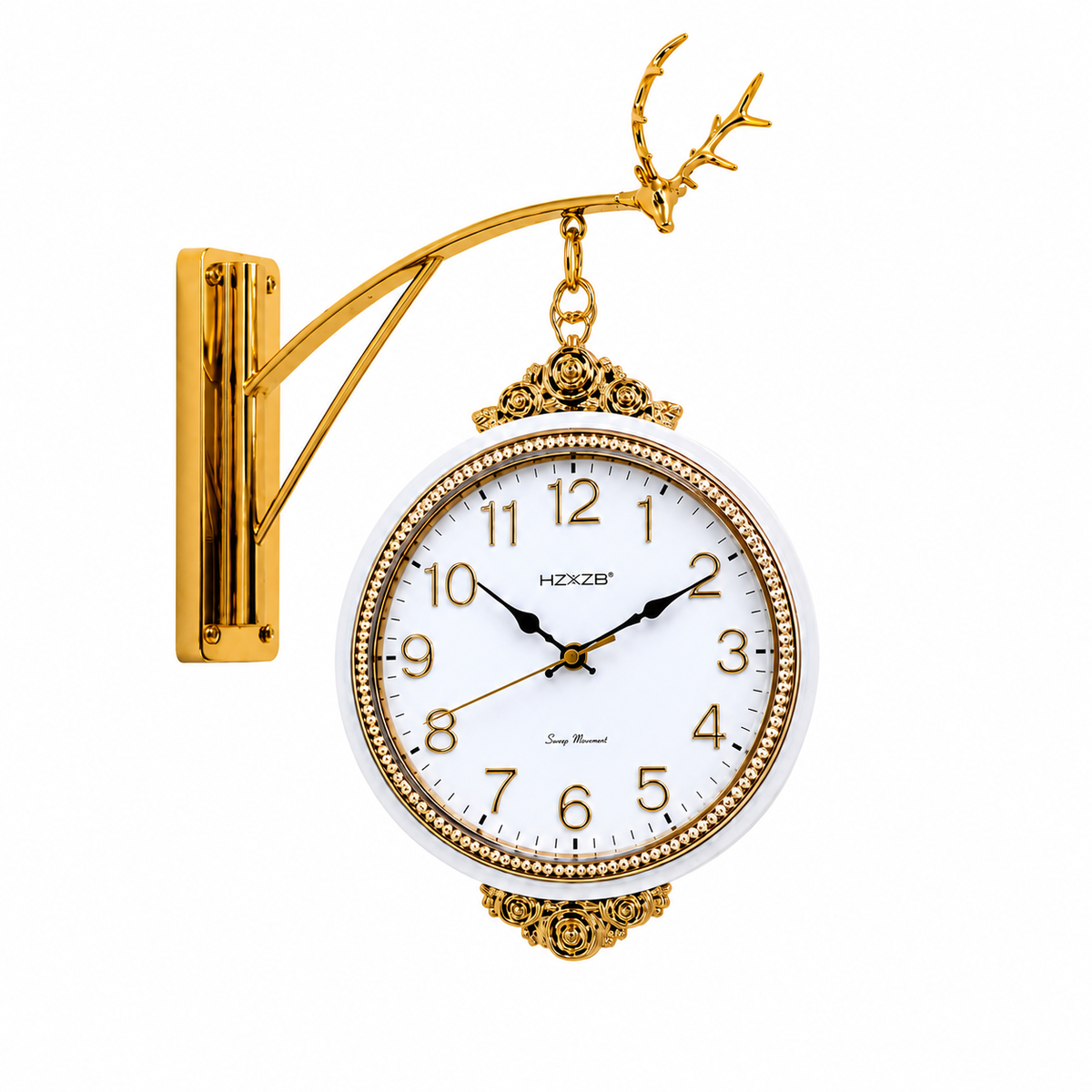 white & Golden Vintage Metal & PVC Wall Clock 20 Inch with 12 Inch Dial for Décor