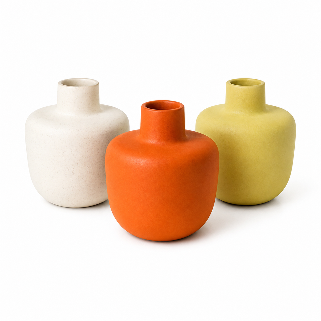 Set of 3 Decorative Vases 7.5 x 6 Inch Ceramic Look Home Décor