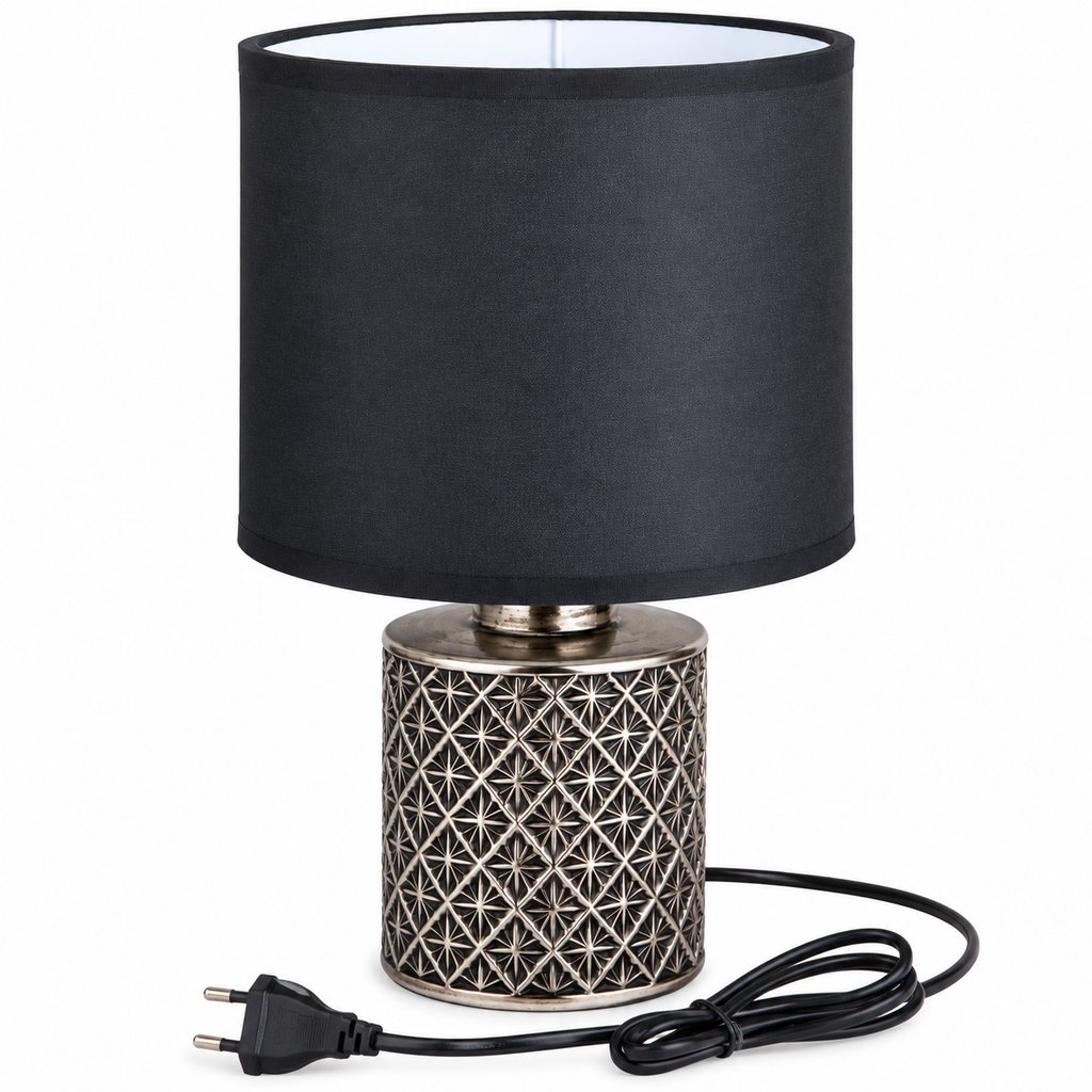 Black Ceramic Table Lamp with Fabric Shade and Golden Finish