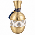 Golden Metal Decorative Vase with Blue Rope Detailing for Home & Office Decor