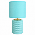 Turquoise Ceramic Table Lamp with Fabric Shade and Golden Finish