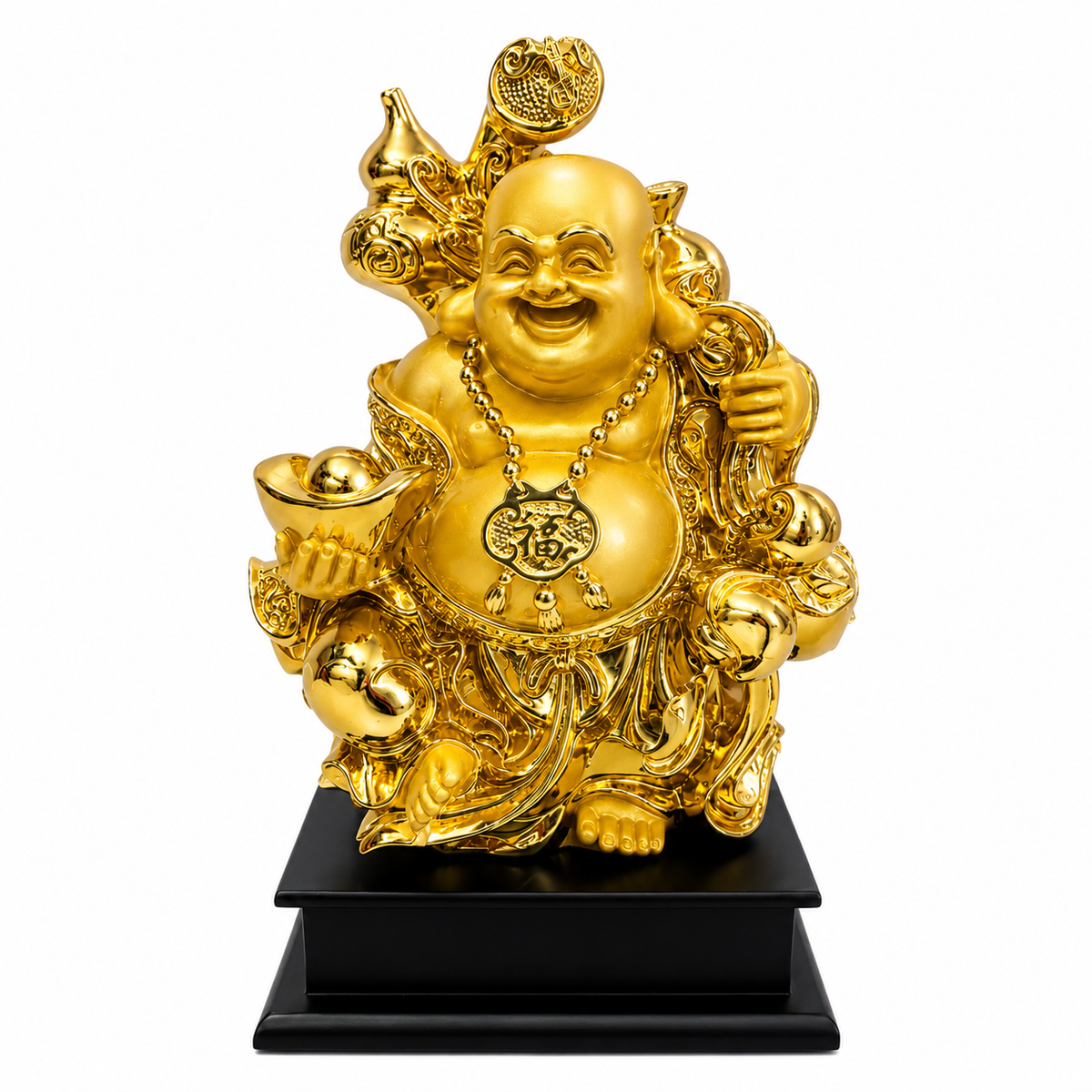Golden Laughing Buddha Statue 11 x 7 Inch Decorative Idol for Home Décor