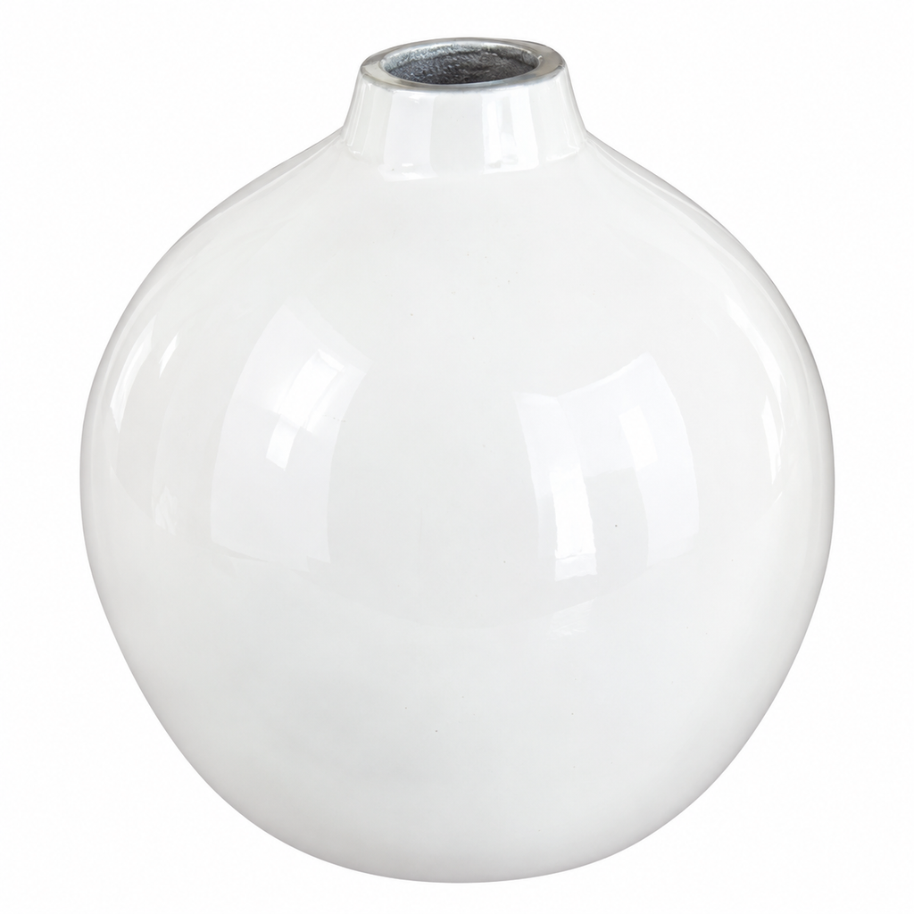 White Metal Round Decorative Vase for Home Décor