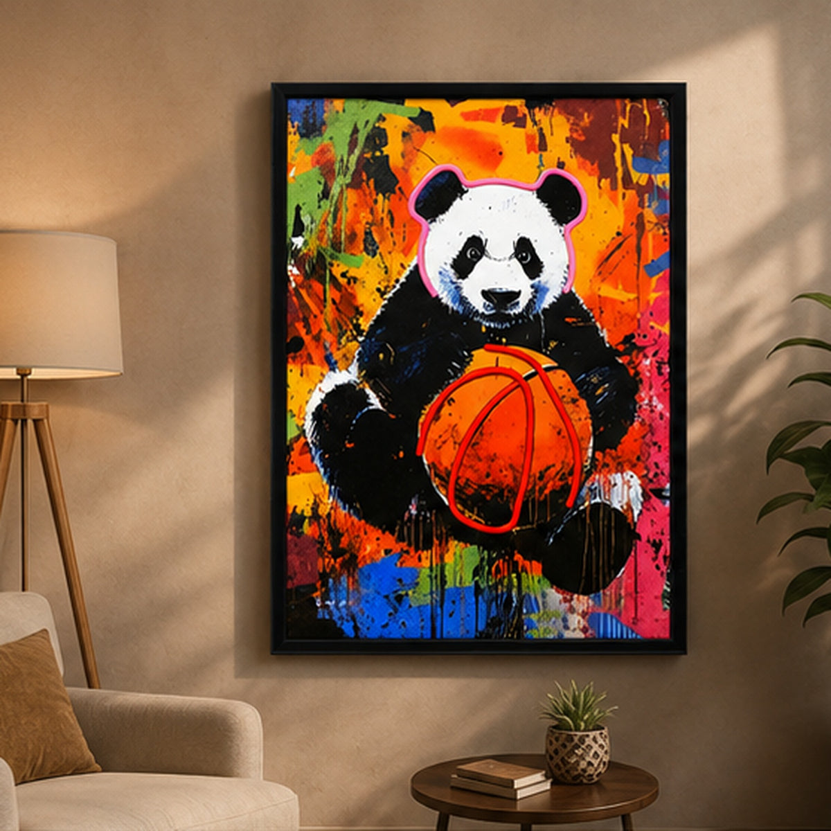 Colorful Panda Basketball Wall Art | Cute Animal Sports Poster for Kids Room & Home Decor