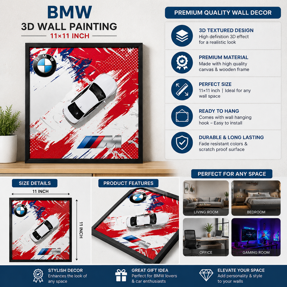 BMW M Car Wall Art | White Sports Car Poster for Modern Home & Garage Decor