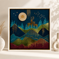 Deer Landscape Canvas Wall Hanging Painting with Wooden Frame 15 x 15 Inch