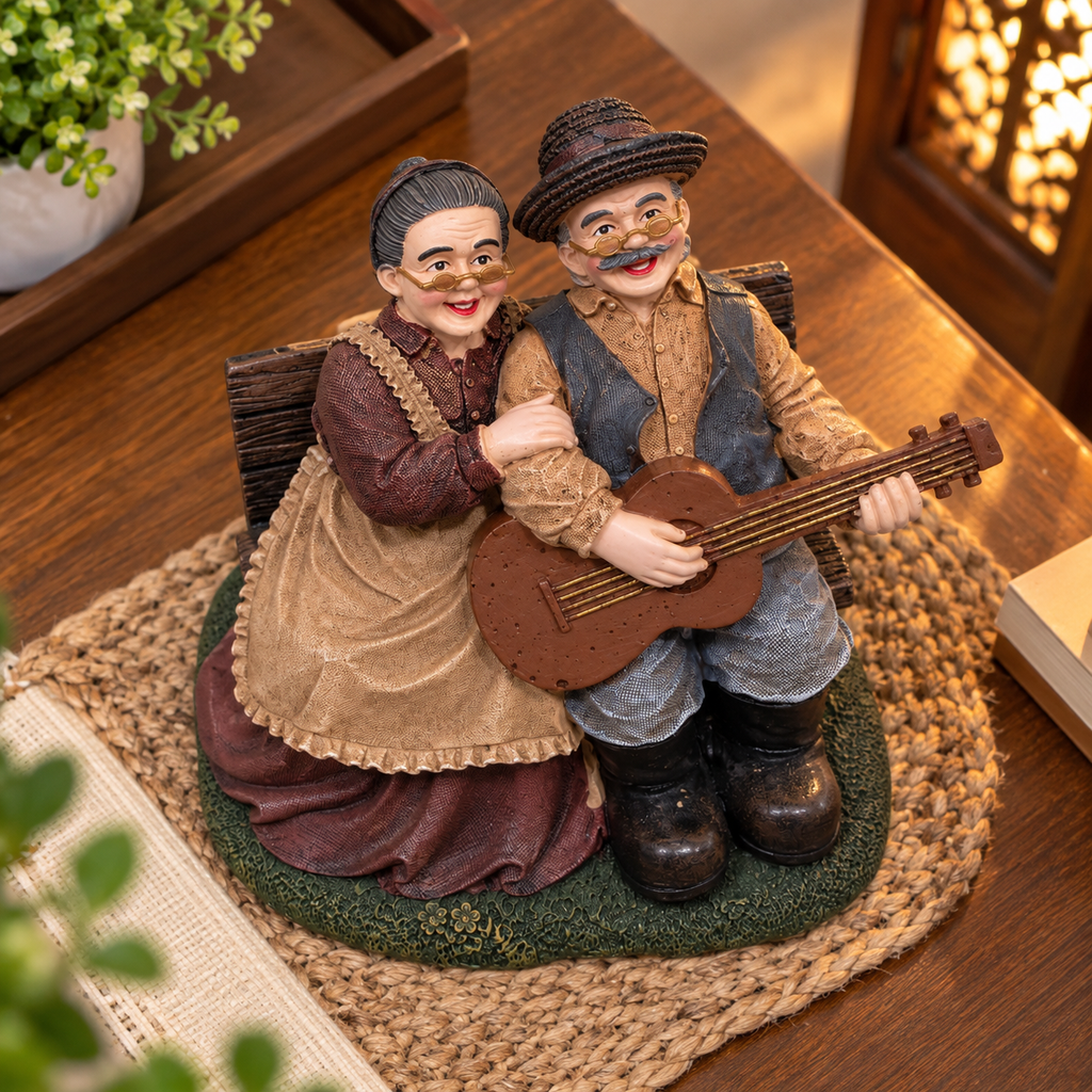 Old Couple Playing Guitar Resin Showpiece for Home Décor