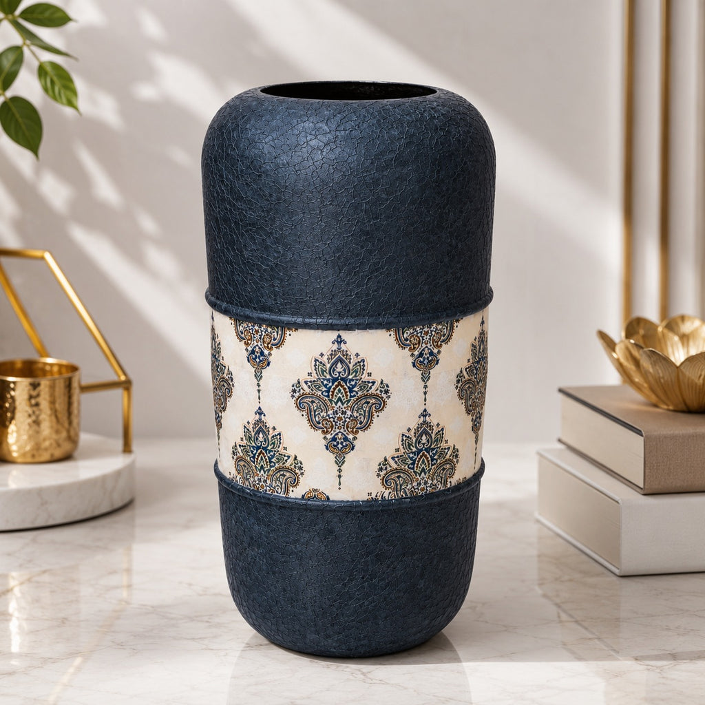 Blue Silver Metal Decorative Vase 12 x 5.5 Inch Modern Home Décor