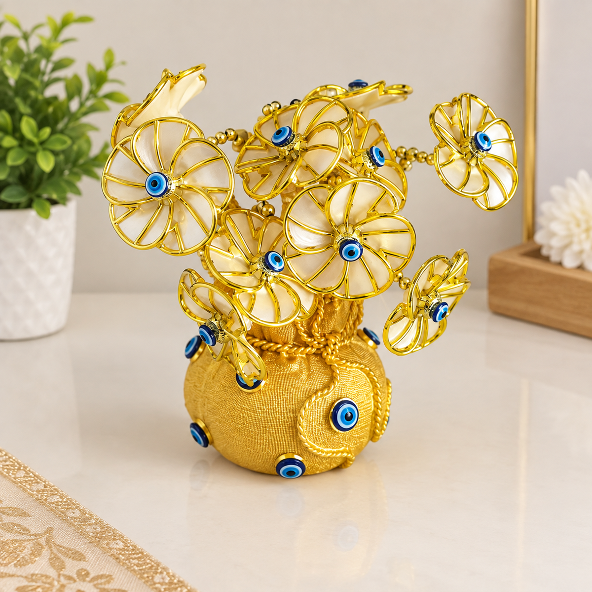 Golden Evil Eye Potli Showpiece for Home Décor