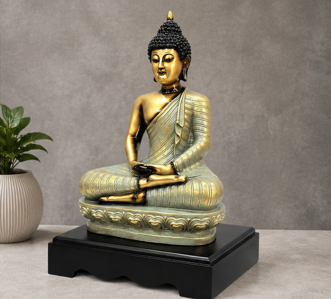 Grey Buddha Statue Resin Meditation Idol | 33.02 x 19.05 cm Home Décor