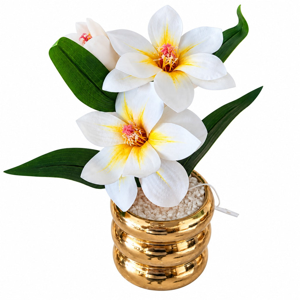 Artificial White Flower Pot with Golden Decorative Vase