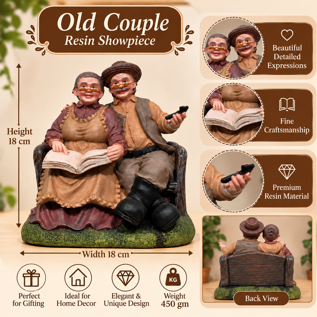 Old Couple Resin Showpiece for Home Décor