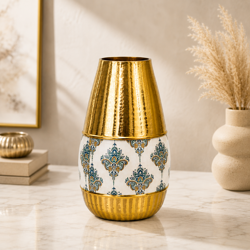 Metal Golden Vase 30.5cm | Decorative Gold Finish Vase for Home & Table Décor
