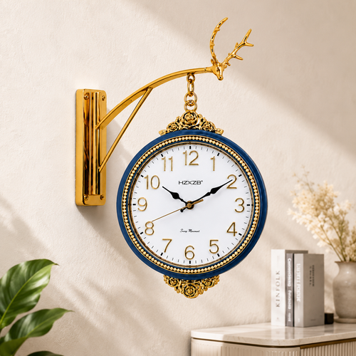 Blue & Golden Vintage Metal & PVC Hanging Wall Clock 20 Inch with 12 Inch Dial