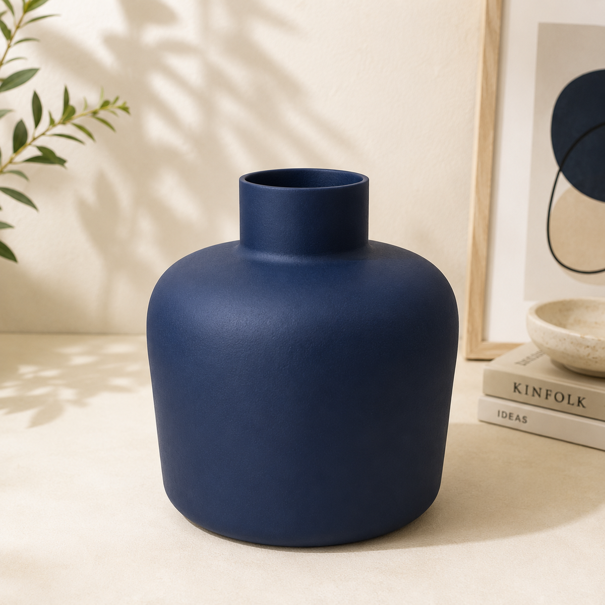 Navy Blue Metal Decorative Vase 8 x 7.5 Inch Modern Home Décor