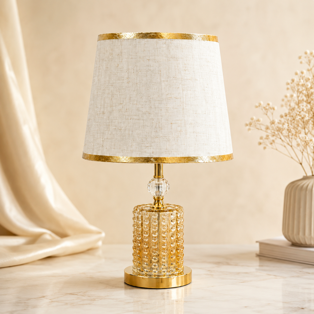 Gold Glass Table Lamp with 3 Colour Changing LED Lights – Elegant Decorative Lamp