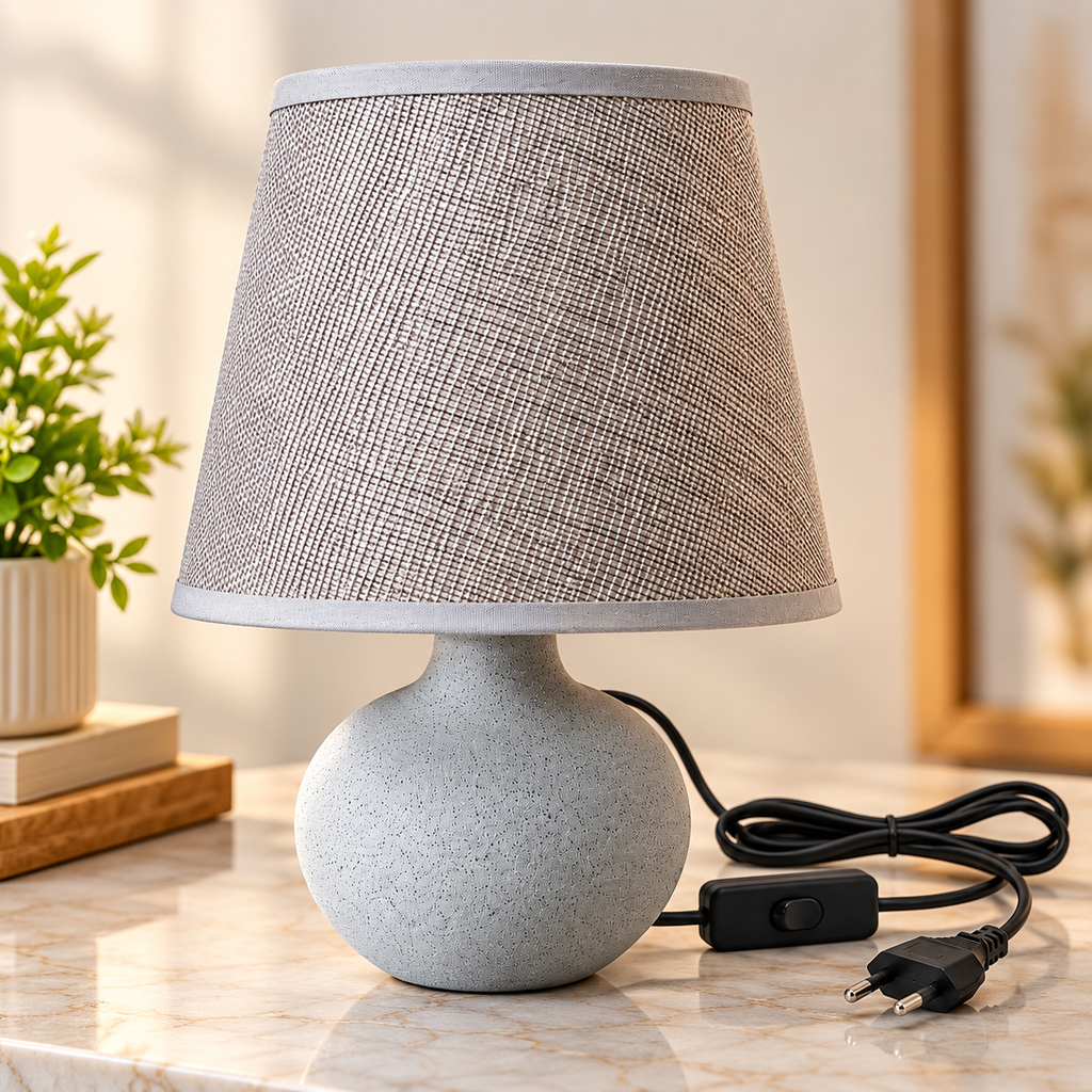 Grey Ceramic Table Lamp with Fabric Shade for Home Décor