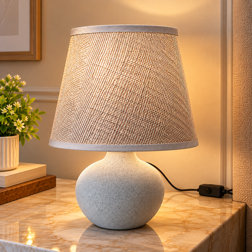 Beige Ceramic Table Lamp with Fabric Shade for Home Décor