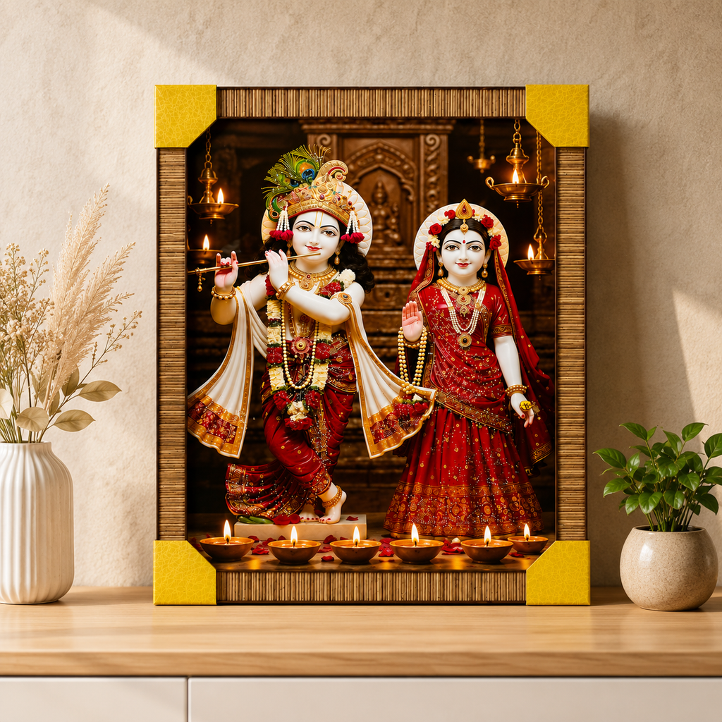 Luxury Radha Krishna Resin Wall Painting with Wooden Frame – 30 × 24 Inch