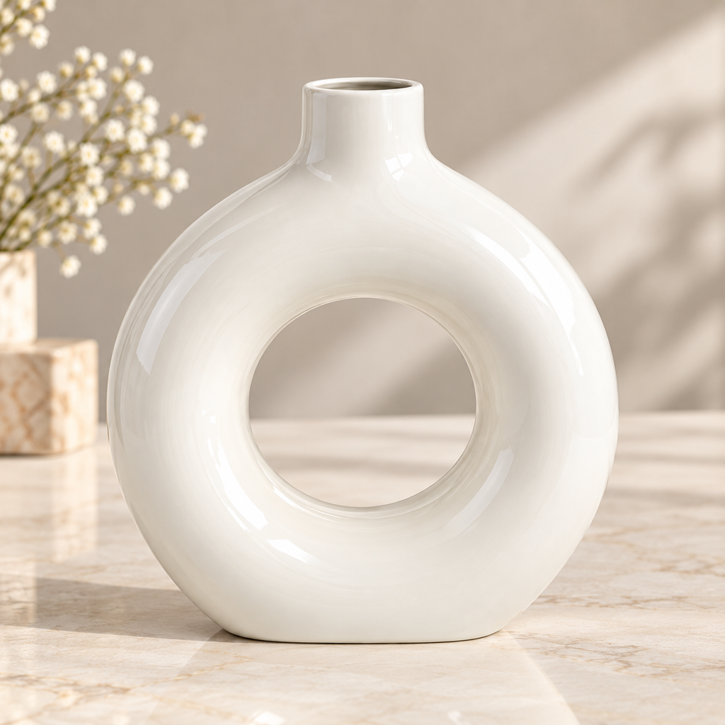White Metal Round Hollow Decorative Vase for Home Décor