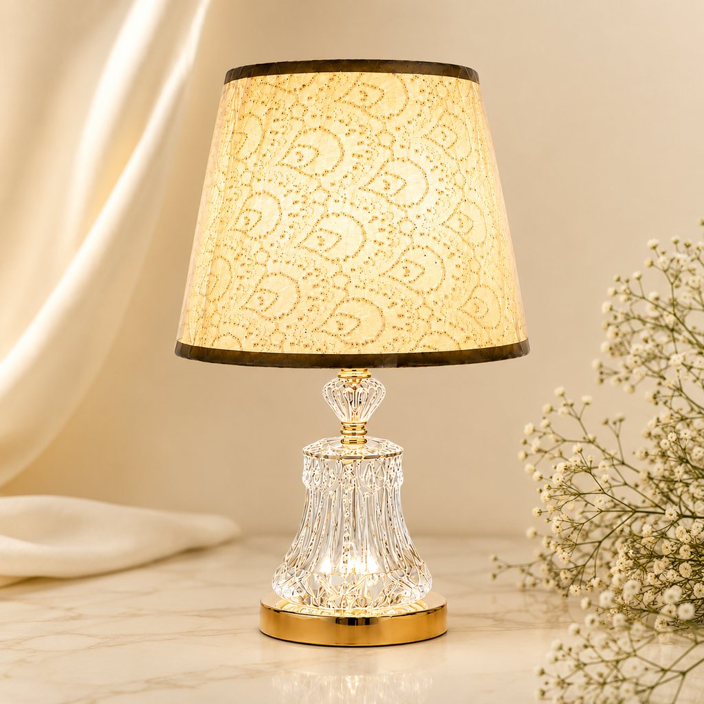 Gold Glass Table Lamp with 3 Colour Changing LED Lights – Elegant Decorative Bedside Lamp