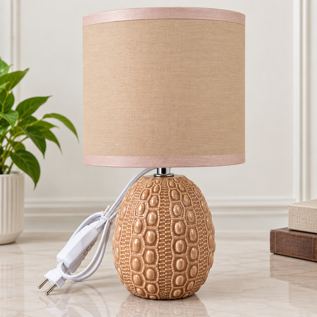 Ceramic Table Lamp with Fabric Shade for Home Décor
