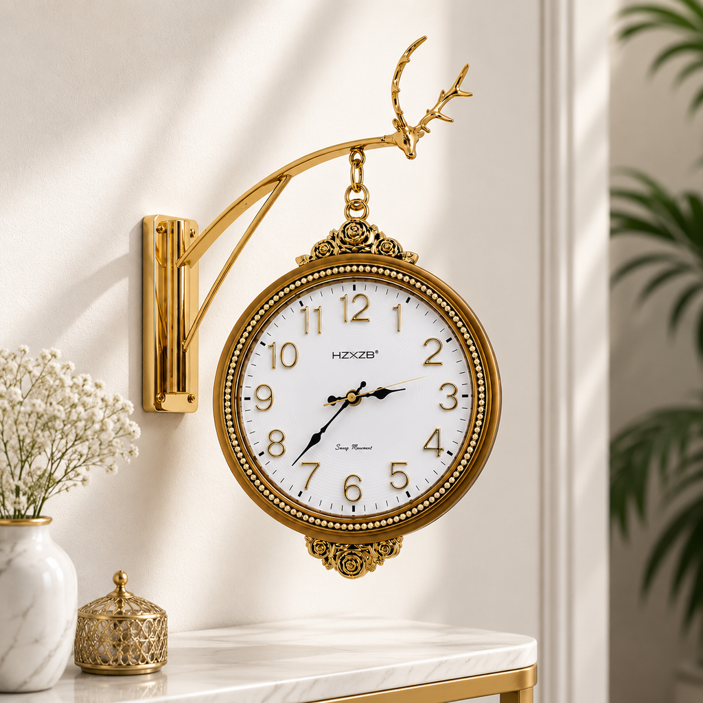 Golden Vintage Metal & PVC Hanging Wall Clock 20 Inch with 12 Inch Dial
