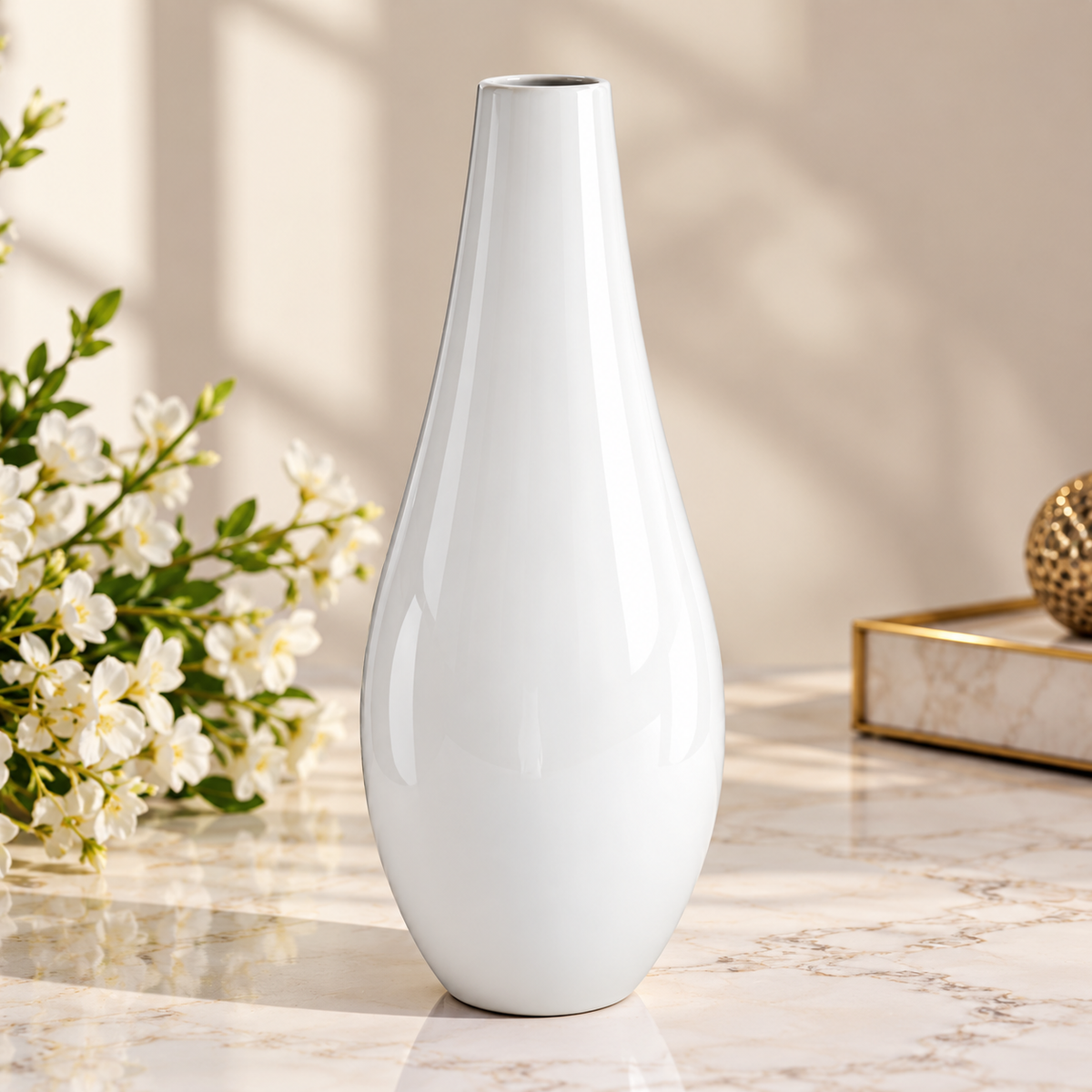 White Metal Decorative Vase for Home Décor | Modern Stylish Flower Vase