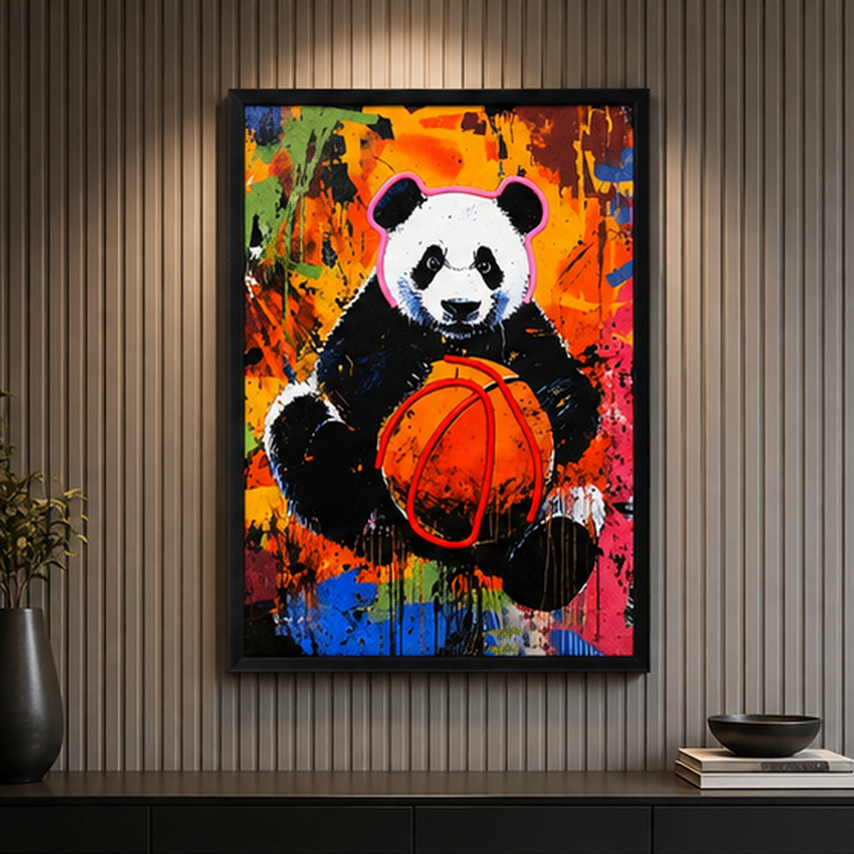 Colorful Panda Basketball Wall Art | Cute Animal Sports Poster for Kids Room & Home Decor