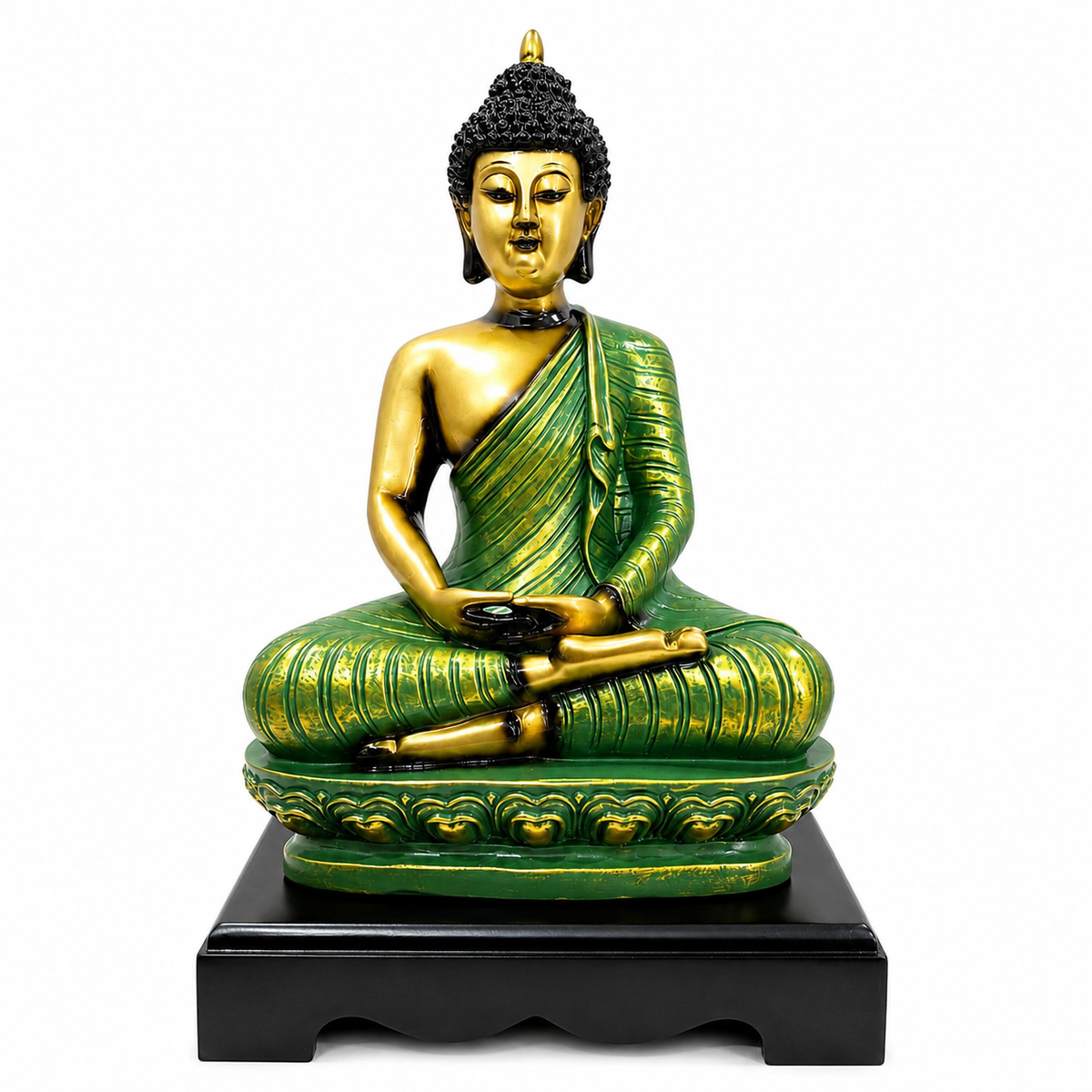 Green Buddha Statue Resin Meditation Idol | 33.02 x 19.05 cm Home Décor
