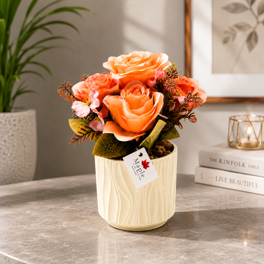 Ceramic Flower Pot with Artificial Flowers 23cm | Decorative Home & Table Décor