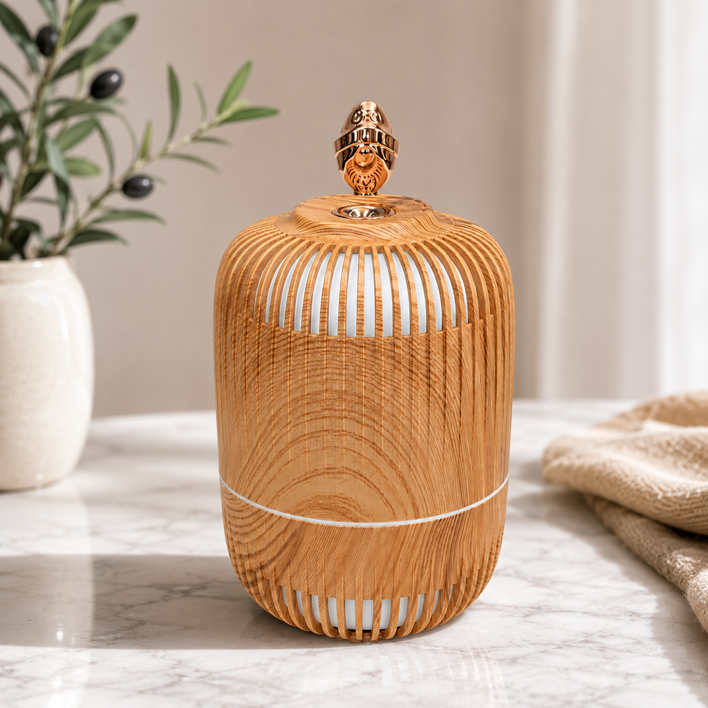 Wood Grain Ultrasonic Humidifier with 7 Color Changing LED Lights