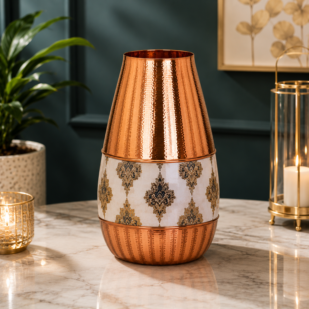 Metal Copper Vase 30.5cm | Decorative Copper Finish Vase for Home & Table Décor