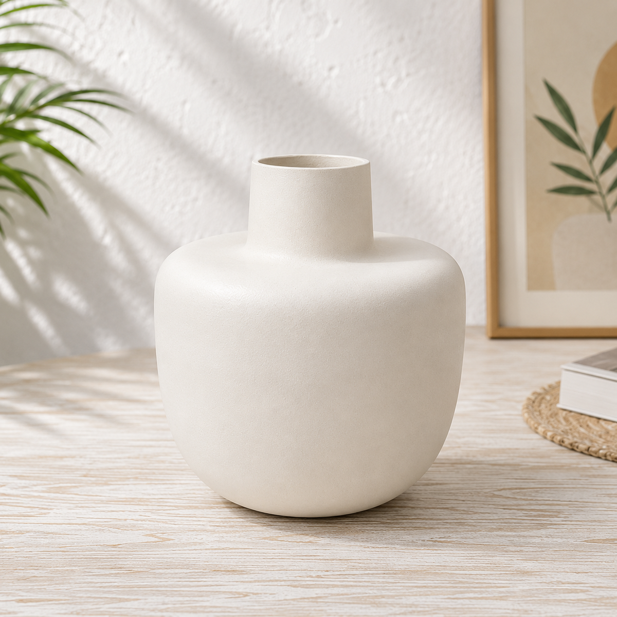 White Metal Decorative Vase 7.5 x 6 Inch Modern Minimalist Home Décor