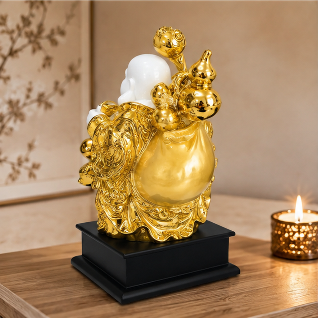 Golden Laughing Buddha Statue 11 x 7 Inch Decorative Figurine for Home Décor